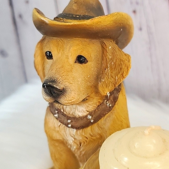 Western Cowboy Hat Yellow Labrador Retriever Dog Puppy Resin Candle Holder 6"x6" - Picture 6 of 16
